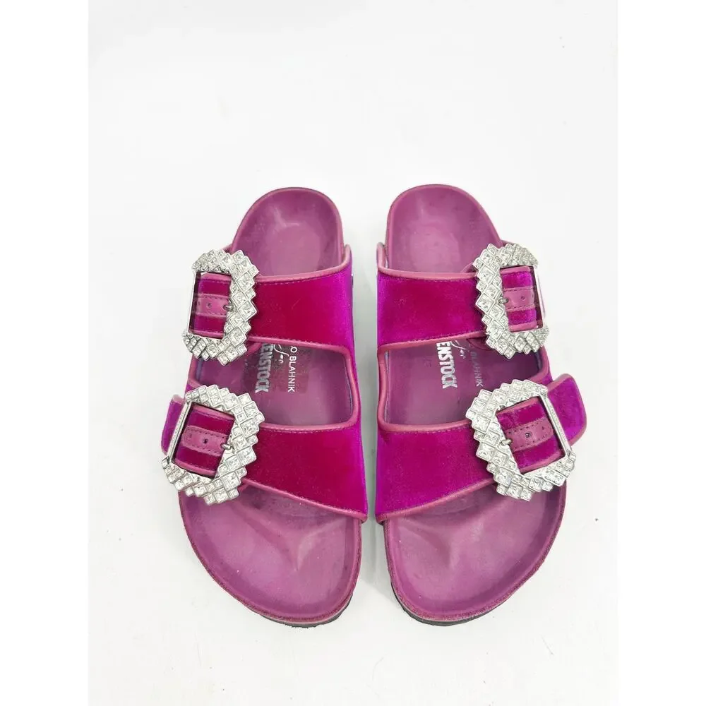 Manolo Blahnik Birkenstock Sandal in Fuchsia‎ Velvet 37